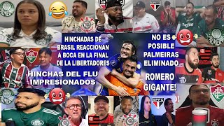 HINCHADAS DE BRASIL REACCIONAN A BOCA FINALISTA VS PALMEIRAS PENALTIS Y CON SHOW DE ROMERO REAÇOES [upl. by Jessen]