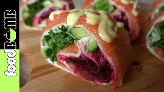 76 Zalm Wraps maken met Wasabi Mayonaise en Smeerkaas  Foodbomb [upl. by Dlawso]