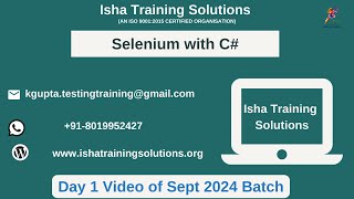 Selenium with C Day 1 On 11th Sept 2024CallWhatsApp us on 918019952427 to Enroll [upl. by Irat]