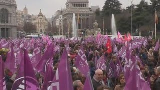 Spaniards protest against gender discrimination [upl. by Sirkin]