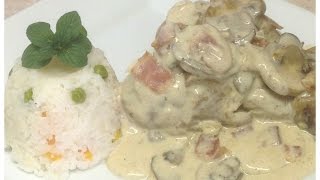 Pollo en Crema de Champiñones con Tocino RIQUÍSIMO Y MUY FACIL [upl. by Doherty301]