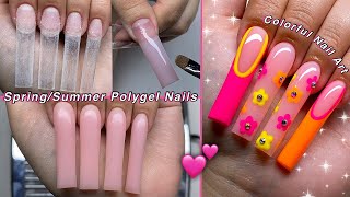 SPRINGSUMMER POLYGEL NAILS💕 EASY NAIL ART amp POLYGEL FRENCH TIP  Nail Tutorial [upl. by Yssim]