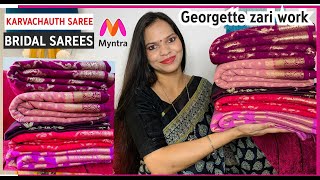 Myntra saree haul  Zari work special saree haul  Karvachauth saree [upl. by Hsenid]