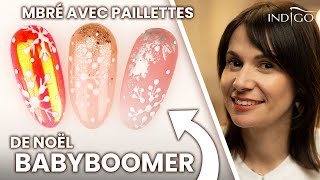 Ombrés de Noël  comment réaliser un babyboomer et des flocons de neige  Indigo Nails Français [upl. by Noiztneb]