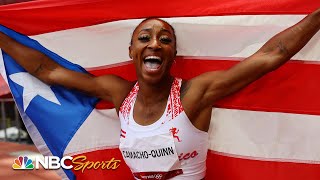 CamachoQuinn blazes through the wind to 100m hurdles win in Bermuda  NBC Sports [upl. by Hebbe476]