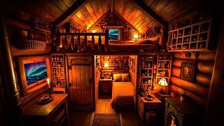 ❄️ 1860S COZY WINTER CABIN ROOM  SNUG BED WARM FIREPLACE FOR DEEP SLEEP  NATURE SOUND  AURORA [upl. by Lahsiv396]