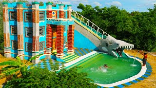 Full Video Building Creative 4Story Classic Mud Villa Swimming Pool amp Dinosaur Water Slide [upl. by Atenahs]