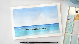 Watercolor seascape  sky sea tutorial for beginners [upl. by Somerville]