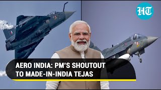 Watch Tejas dazzle at Aero India 2023  PM Modis shoutout for Aatmanirbhar Bharat Example [upl. by Marna]