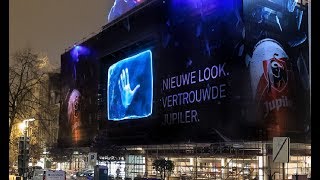 Jupiler unveils its new design in a giant holographic projection with Urban Media [upl. by Bravin]