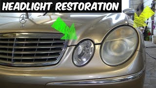 HOW TO DO HEADLIGHT RESTORATION demonstrated on MERCEDES [upl. by Gotthard]