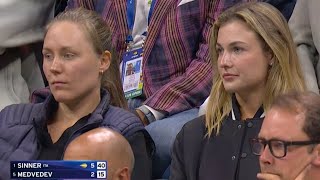 Anna Kalinskaya attends to quotsupportquot Jannik Sinner at US Open quarterfinal [upl. by Enniroc]