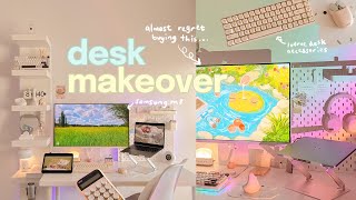 desk setup makeover 🖥️ samsung m8 unboxing desk accessories cable management [upl. by Tyoh]