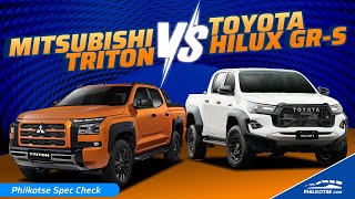 PICKUP WARS REIGNITED 2024 Mitsubishi Triton Athlete vs Toyota Hilux GRS  Philkotse Spec Check [upl. by Ahsiyk182]