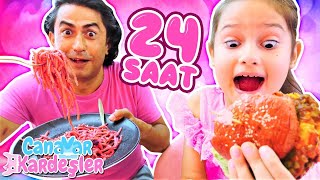 Çocuk oyunları Challenge oyun videoları 24 saat pembe challenge yaptık [upl. by Arbed275]