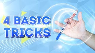 4 Basic TRICKS WITH PEN Pen Spinning for Beginners [upl. by Ecam827]