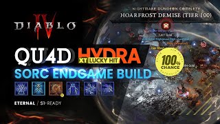 T100 quotQU4D Hydra Lucky Hitquot Sorc Endgame Build EternalS1  Diablo IV [upl. by Anyrak]