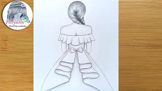 How to draw a girl with beautiful dress for beginners  Pencil Sketch  Drawing Tutorial [upl. by Yr]