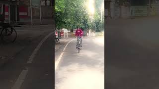 BMX WHEELIE 😱ON ROADshortsviralstuntscyclestunt [upl. by Harimas]