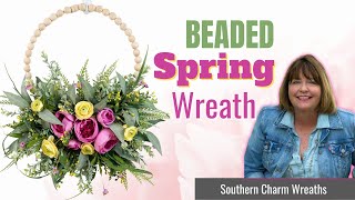 How to Make a Wood Bead Wreath for Spring  Hoop Wreath with Faux Florals [upl. by Martsen]