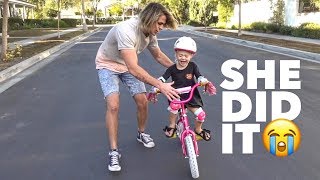 TEACHING EVERLEIGH HOW TO RIDE HER BIKE FOR THE FIRST TIME NO TRAINING WHEELS [upl. by Meehyrb]