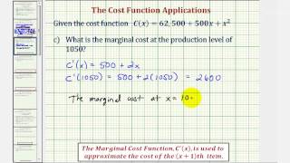 Ex 1 Cost Function Applications  Marginal Cost Average Cost Minimum Average Cost [upl. by Irrabaj]