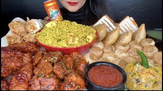 MAGGI NOODLESPANIPURIMANCHURIAN MOMOSHAWARMASAMOSAKOREAN FRIED CHICKENSANDWICH ASMR EATING [upl. by Ettelocin]