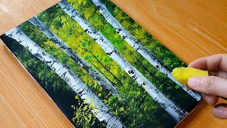 Easy Acrylic Painting  Birch Trees Forest  Painting for Beginners [upl. by Lorre]