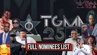 Full Nominees List TGMA 2024 VGMA 2024 Telecel Ghana Music Awards Nominees Full List [upl. by Delanty78]