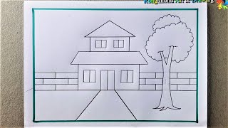 House Scenery Drawing 🏠 Ghar ka Chitra🏠 Easy to drawing and Painting [upl. by Sibbie]