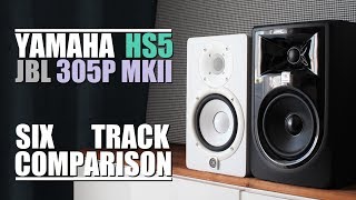 JBL 305P MKII vs Yamaha HS5  6Track Comparison [upl. by Oeak]