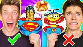 PANCAKE ART CHALLENGE Mystery Wheel 3 amp How To Make Avengers Captain Marvel amp Shazam Diy Art [upl. by Wixted564]