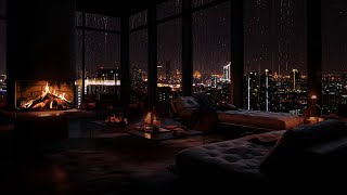 Regen amp Feuer Einschlafen in einem gemütlichen Schlafzimmer mit Blick auf die Stadt 🌧️🔥🌙 [upl. by Atwekk866]