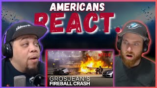 AMERICAN REACTS TO GROSJEANS INSANE FIREBALL CRASH EMOTIONAL  REAL FANS SPORTS [upl. by Anitnas]