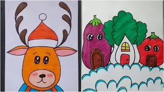 Drawing  Vibrant Vegetable Houses and Adorable Reindeer [upl. by Haila]