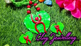 Clay jewellery making at homeDIY leaf shape jewelleryswastik jewellery [upl. by Solraced]