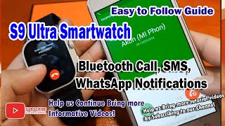 S9 Ultra Smartwatch  Bluetooth Call SMS WhatsApp Notifications [upl. by Airetnohs]