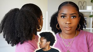 How to do a Low Sleek Fluffy Ponytail on Short 4C Natural Hair Under 10 BucksMona B [upl. by Aisac]