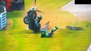 BSB Oulton Park Leon Haslam James Ellison CRASH [upl. by Phaedra]