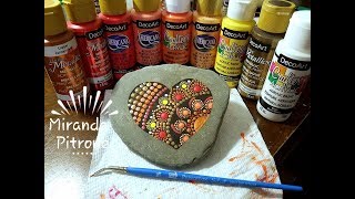 How to paint a Fall Dot Art Heart mandala Stone with Miranda Pitrone  Rock Painting with brushes [upl. by Lottie175]