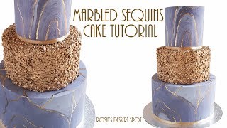 MARBLED Sequins CAKE Tutorial Rosies Dessert Spot [upl. by Aerdma]