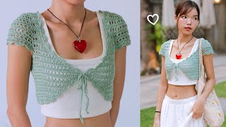 Crochet Cropped Lace Cardigan Tutorial  Chenda DIY [upl. by Melodie867]