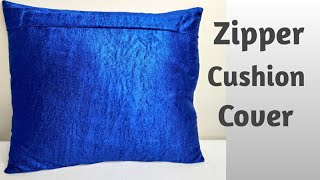 Simple zipper cushion cover Pillow cover cutting and stitching  How to sew cushion cover with zip [upl. by Felton]