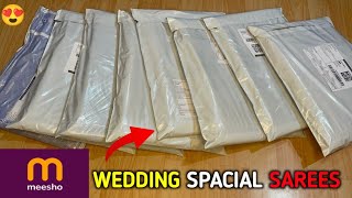 Meesho saree haul  New sarees collection from meesho  festive amp wedding saree unboxing amp review [upl. by Nivonod195]