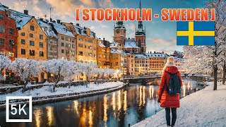 Stockholm in Sweden  Gamla Stan 5K HDR Walking Tour of Old City in Winter Snowfall [upl. by Lemert]