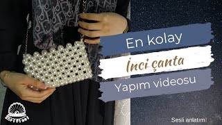 En kolay inci çanta yapımı tüm detaylar boncuk çanta yapımı how to make a pearl bag beadedbag [upl. by Vidovik315]