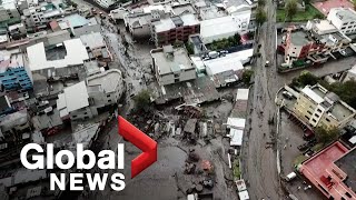 Ecuador landslide Drone video captures scale of devastation following disaster [upl. by Akirrehs]