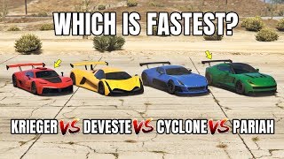 GTA 5 ONLINE  KRIEGER VS PARIAH VS DEVESTE EIGHT VS CYCLONE WHICH IS FASTEST [upl. by Cirdahc556]