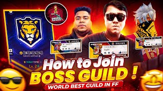 How to join BOSS GUILD 😱  World’s Best Guild in Free Fire  Free Fire Global Top 1 Guild [upl. by Adyl]