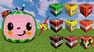 Cocomelon vs POWERFUL TNT in Minecraft  Logo vs TNT [upl. by Glynis45]